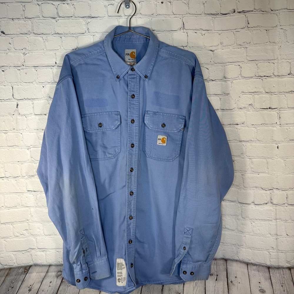 Carhartt FR Flame Resistant Work Shirt Blue Button Down 294-80 Mens Large